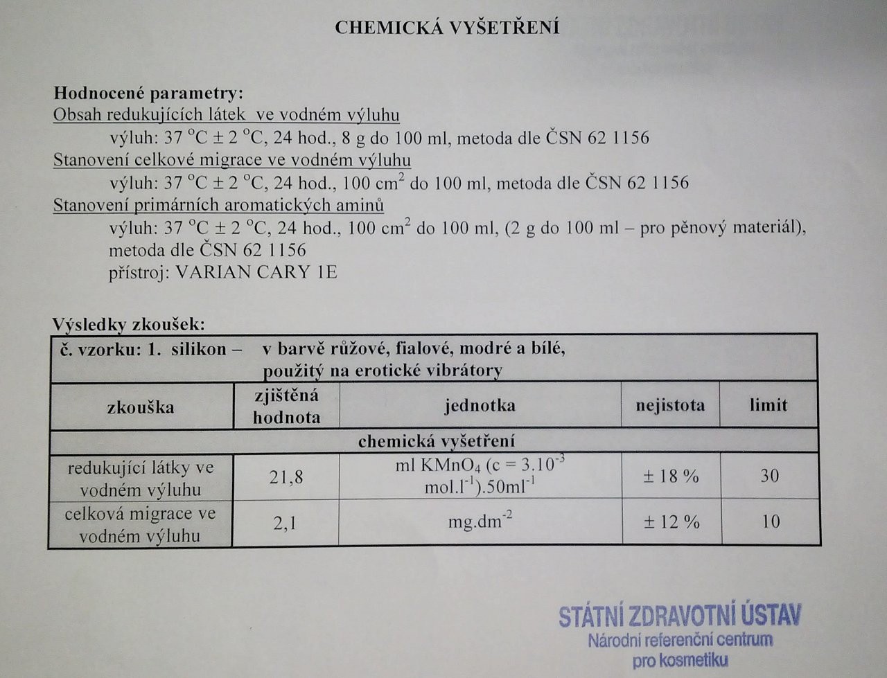 Atest Státního zdravotního ústavu