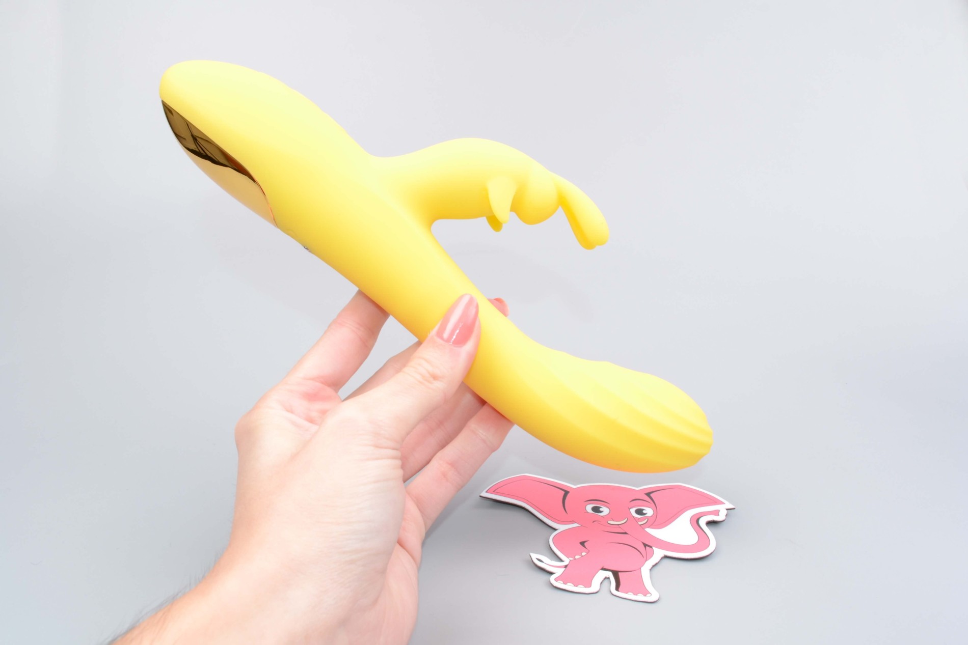 Vibrátor s výběžkem na klitoris Bee, v ruce