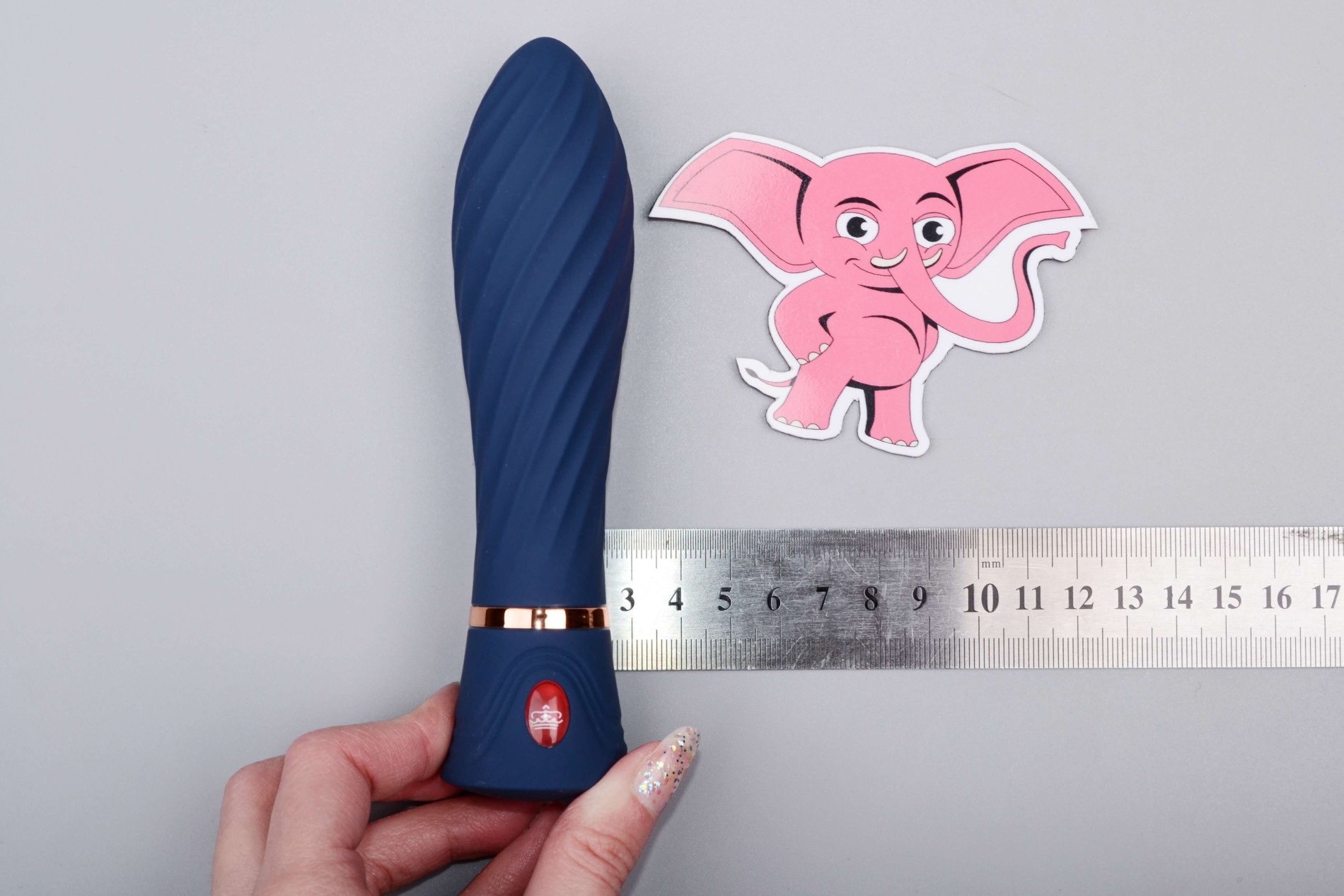 Vibrátor z dvojitého silikonu Blue Velvet, rozměry