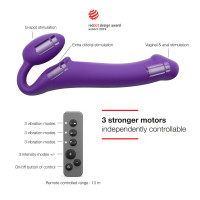 Vibrační připínací penis Strap On M Violet s dálkovým ovládáním (24,2 cm)