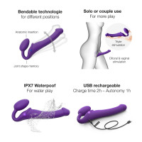 Vibrační připínací penis Strap On M Violet s dálkovým ovládáním (24,2 cm)