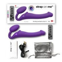 Vibrační připínací penis Strap On M Violet s dálkovým ovládáním (24,2 cm)
