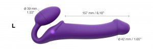 Vibrační připínací penis Strap On M Violet s dálkovým ovládáním (24,2 cm)