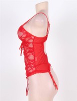 Red Lace Round Open Back Teddy Lingerie 2XL